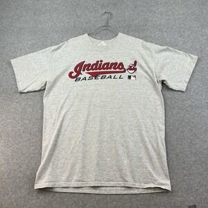 Vintage Cleveland Indians Chief Wahoo Mens Majestic T-Shirt XL Gray MLB 90s Y2K